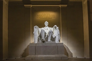 Politics Prints: Interior of the Lincoln Memorial lit up at night