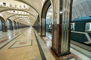 Typically Russian Prints: Interior of a Moscow Subway Station, Moscow, Russia, Europe