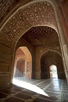 Interior of red sandstone mosque (Masjid) at the Taj Mahal, UNESCO World Heritage Site
