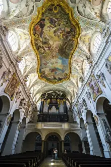 Romanesque Prints: Interior of the Romanesque St. Emmerams Basilica (abbey) now known as Schloss Thurn und Taxis