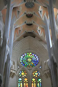 Cathedrals Prints: Interior of Sagrada Familia Temple, Barcelona, Catalunya, Spain, Europe