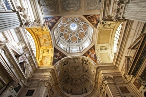 Ceilings Prints: Interior of San Pietro in Banchi Church, Genoa, Liguria, Italy, Europe