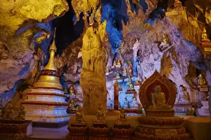 Traditionally Burmese Prints: Interior, Shwe Oo Min natural Buddhist cave pagoda