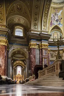 Typically Hungarian Prints: Interior of St. Stephens Basilica (Szent Istvan-bazilika), Budapest, Hungary, Europe