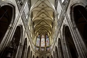 Interior of St. Vituss Cathedral with archs and vaulting in Choir