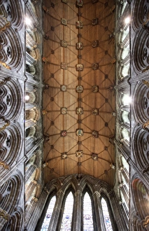 Ceilings Prints: Interior of timber roof of Choir, St. Mungos Cathedral, Glasgow, Scotland