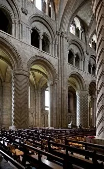 Interior view of north nave arches from south nave aisle, Durham Cathedral