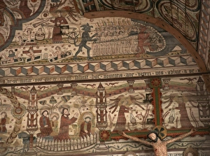 Interior of wooden church, painted by Master Amund in 1494, Sodra Rada