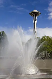 Seattle Prints: International Fountain and Space Needle at the Seattle Center, Seattle