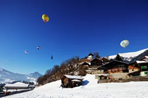 International hot air balloon festival, Chateau-d Oex, Vaud, Swiss Alps, Switzerland