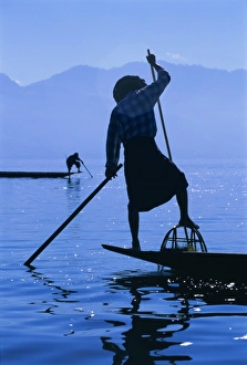 Inle Prints: Intha fishermen, Inle Lake, Shan State, Myanmar (Burma), Asia