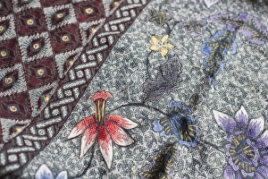 Intricate batik wax resist floral pattern on traditional Javanese sarong, Pekalongan, Java, Indonesia, Southeast Asia, Asia Intricate batik wax resist floral pattern on traditional Javanese sarong, Pekalongan, Java, Indonesia, Southeast Asia, Asia
