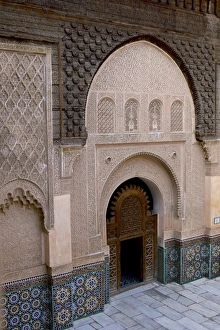 Intricate Islamic design at Medersa Ben Youssef, UNESCO World Heritage Site, Marrakech, Morocco, North Africa, Africa