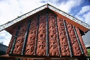 Indigenous Art Prints: Intricately carved storehouse in replica village