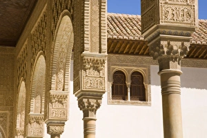 Intricately decorated arches and columns in the Patio de los Arrayanes Intricately decorated arches and columns in the Patio de los Arrayanes