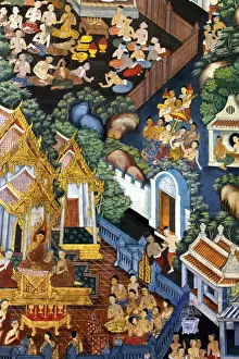 Intricately painted 200 year old murals located on the inner walls inside the Vihara of Wat Pho
