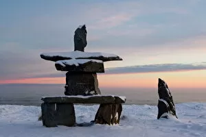Single Object Collection: Inukshuk, Inuit stone landmark, Churchill, Hudson Bay, Manitoba, Canada, North America