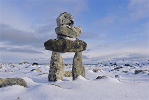 Canadian Prints: Inukshuk marker at Aupalaqtuq Point, Cape Dorset, Baffin Island, Canadian Arctic, Canada