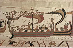 Cloth Prints: Invasion fleet, William steers ship with signal lantern on mast and stern