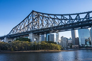 Metal Prints: Iron train bridge (Story Bridge) across Brisbane River, Brisbane, Queensland, Australia