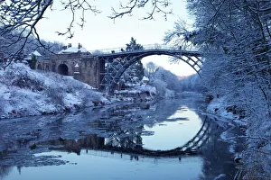 Ironbridge Gorge and River Severn in evening, winter, UNESCO World Heritage Site