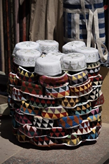 Stack Prints: Islamic caps (Muslim hats) on sale at Aswan Souq, Aswan, Egypt, North Africa, Africa