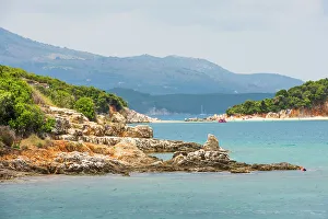 Albania Prints: Islets and beaches of Ksamil, south of Saranda, Ionian coast, Albania, Europe
