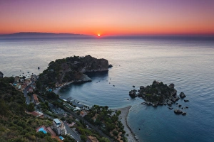 Taormina Prints: Isola Bella Beach and Isola Bella Island at sunrise