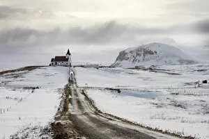 Snaefellsnes Peninsula Gallery: Isolated church (Ingjaldscholskirkja) in winter near Rif on the Snaefellsnes Peninsula