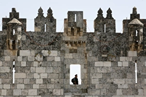 Israeli Prints: Israeli soldier at Damascus Gate, Jerusalem, Israel, Middle East