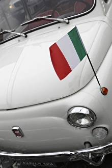 Italian flag on Fiat 500 car, Rome, Lazio, Italy, Europe