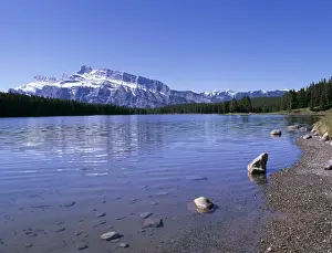 Rockie Prints: Two Jack Lake with Mount Rundle beyond, Banff National Park, UNESCO World Heritage Site