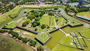 Dutch Prints: Jaffna Dutch Fort viewed from above with surrounding landscape and waterways in Sri Lanka