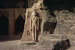 Jain Prints: Jain rock sculptures below fort, Gwalior, Madhya Pradesh state, India, Asia