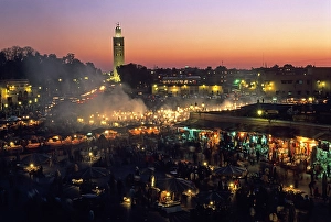 Lively Prints: Jamaa el Fna square at dusk, UNESCO, Marrakech, Morocco