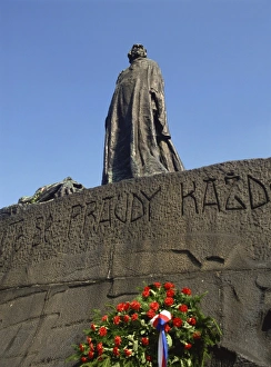 Old Town Square Prints: Jan Hus memorial, Old Town Square, Prague, Czech Republic, Europe