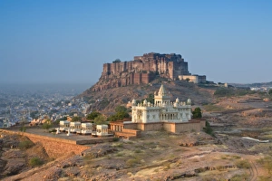 Jodhpur Prints: Jaswant Thada and Meherangarh Fort, Jodhpur (The Blue City), Rajasthan, India, Asia
