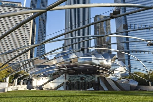 Jay Pritzker Pavilion designed by Frank Gehry, Millennium Park, Chicago, Illinois, United States of America, North America