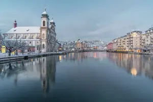 Lucerne Prints: Jesuit Church in winter, Lucerne, Switzerland, Europe