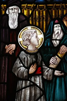 Sydney Prints: Jesus as a child in the temple with Mary and Joseph, 19th century stained glass in St