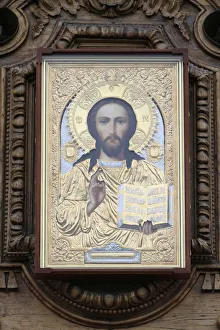 Gilded Prints: Jesus Christ, Cathedral Smolny, St. Petersburg, Russia, Europe