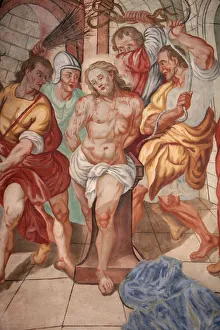 Cordon Prints: Jesus flogged, Our Lady of Assumption church, Cordon, Haute-Savoie, France, Europe