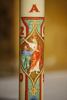 Images Dated 2nd August 2009: Jesus and St. Peter on Easter candle, Arles, Bouches du Rhone, France, Europe
