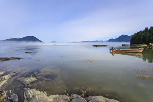 Motor Boat Prints: Jet-boats head for the Stikine River, mist clears from beautiful Petroglyph Beach
