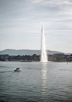 Traditionally Swiss Prints: Jet d Eau, Lake Geneva, Geneva, Switzerland, Europe