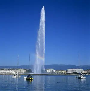 Lake Geneva Prints: Jet d eau (water jet), Geneva, Lake Geneva (Lac Leman), Switzerland, Europe