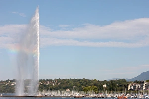 Jet d Eau, the worlds tallest fountain, on Lake Geneva (Lake Leman)