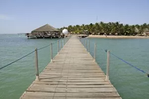 Jetty and Beach hut, Saly, Senegal, West Africa, Africa