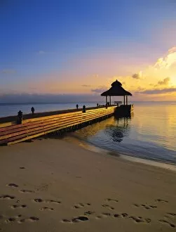 Jetty Gallery: Jetty on the beach at sunset, Maldives, Indian Ocean, Asia
