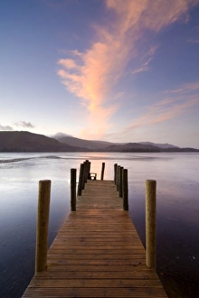 Images Dated 11th December 2010: Jetty and Derwentwater at sunset, near Keswick, Lake District National Park
